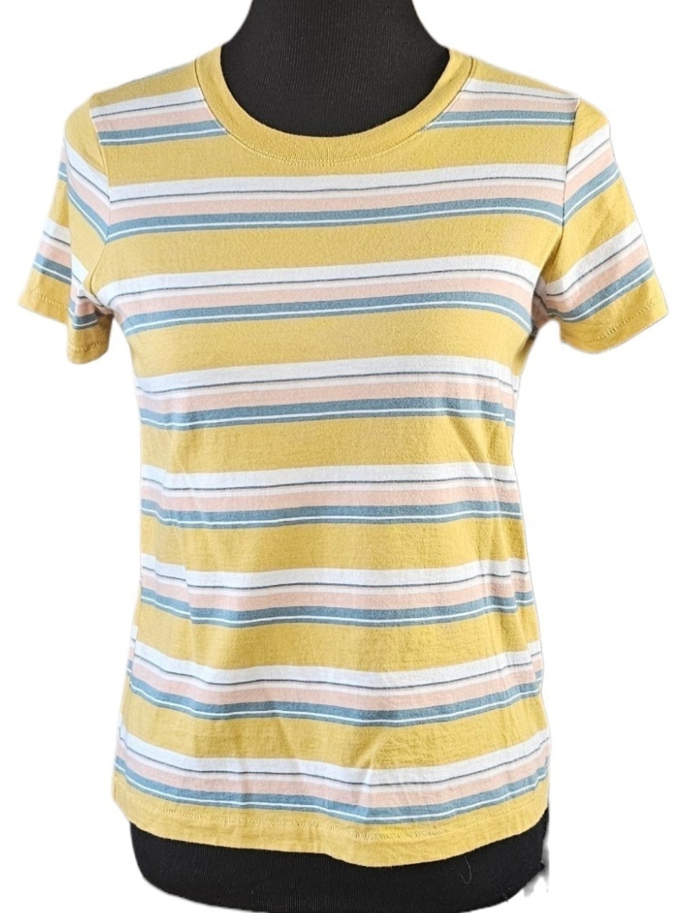 Madewell Yellow Striped 100% Cotton Tee Small Pastel Stripe T Shirt